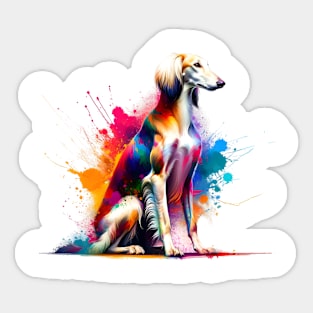 Saluki Dog Captured in Vibrant Splash Art Style Sticker